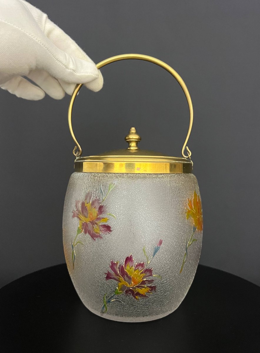 Baccarat – Enameled Crystal Cookie Jar, Acid-etched-photo-3