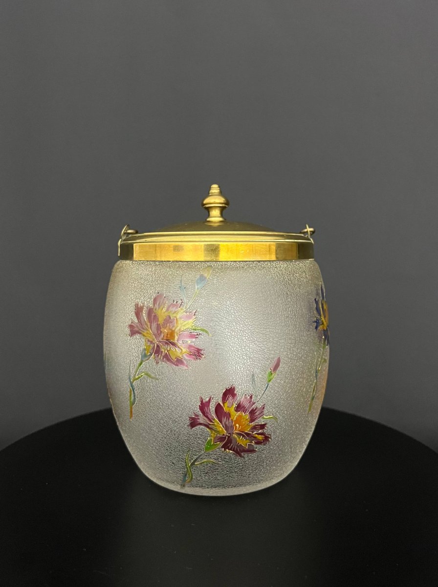 Baccarat – Enameled Crystal Cookie Jar, Acid-etched