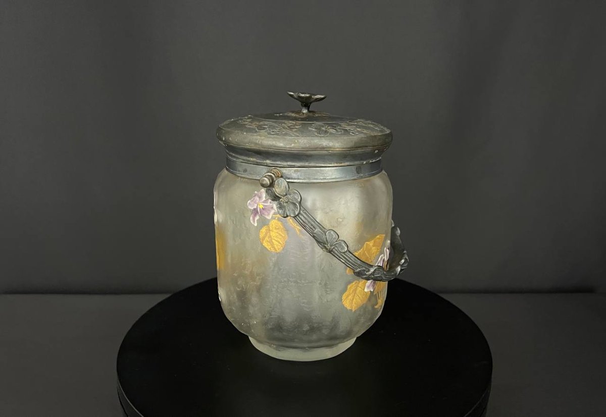 Rare Art Nouveau Cookie Jar – Legras & Cie, With A Frame Hallmarked "gallia" -photo-2