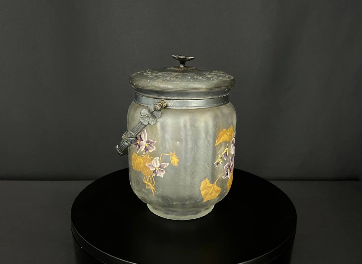 Rare Art Nouveau Cookie Jar – Legras & Cie, With A Frame Hallmarked "gallia" -photo-2