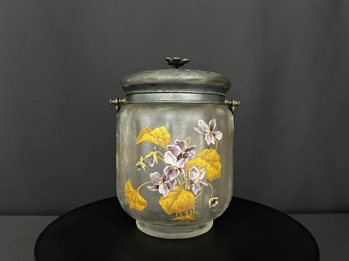 Rare Art Nouveau Cookie Jar – Legras & Cie, With A Frame Hallmarked "gallia" -photo-4