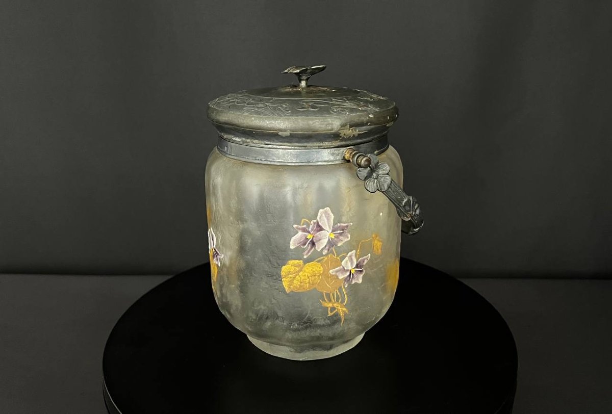 Rare Art Nouveau Cookie Jar – Legras & Cie, With A Frame Hallmarked "gallia" -photo-5