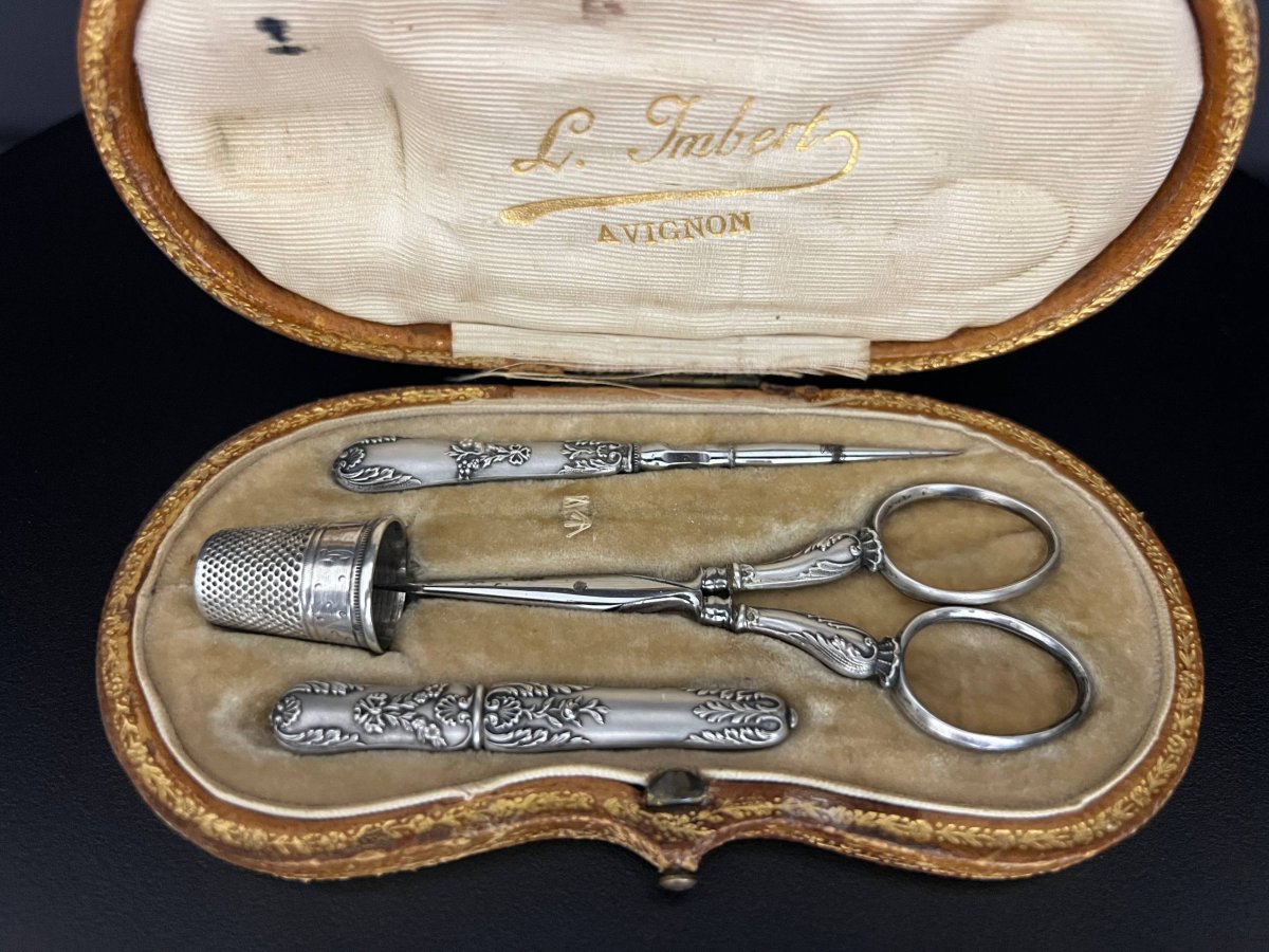 Nécessaire de couture en argent dans son écrin d’origine – L. Imbert, Avignon-photo-2