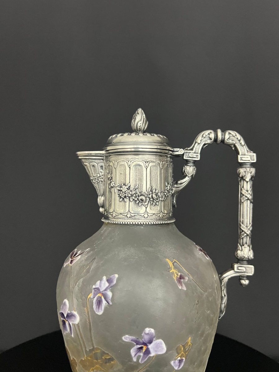 Carafe en verre givré à décor émaillé, Legras - Victor Saglier-photo-2