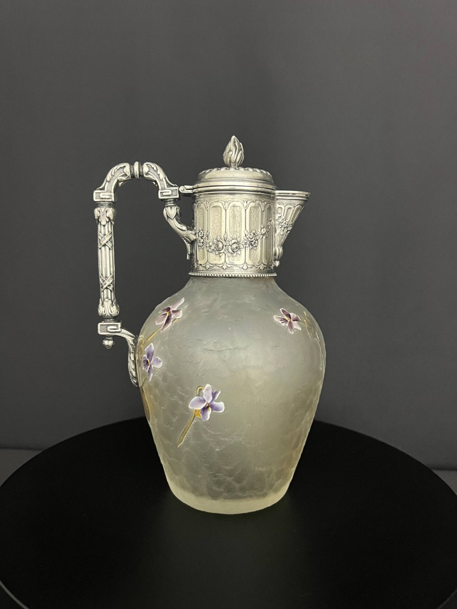 Carafe en verre givré à décor émaillé, Legras - Victor Saglier-photo-1