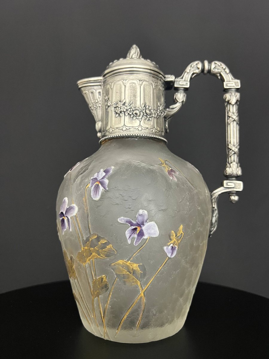 Carafe en verre givré à décor émaillé, Legras - Victor Saglier-photo-2