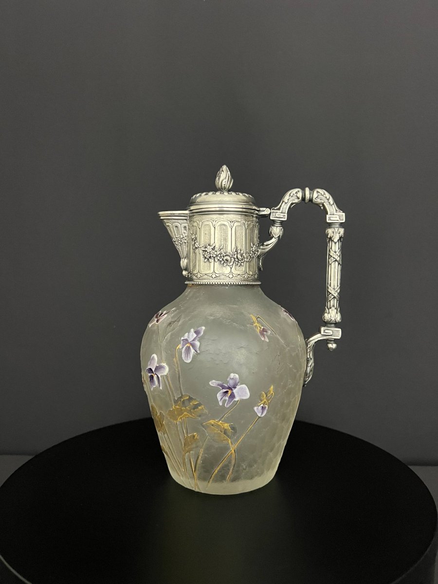 Carafe en verre givré à décor émaillé, Legras - Victor Saglier