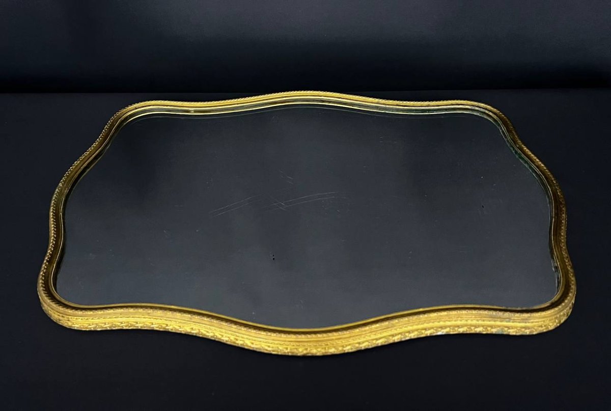 Plateau de service en miroir et métal doré, style Louis XV-photo-3