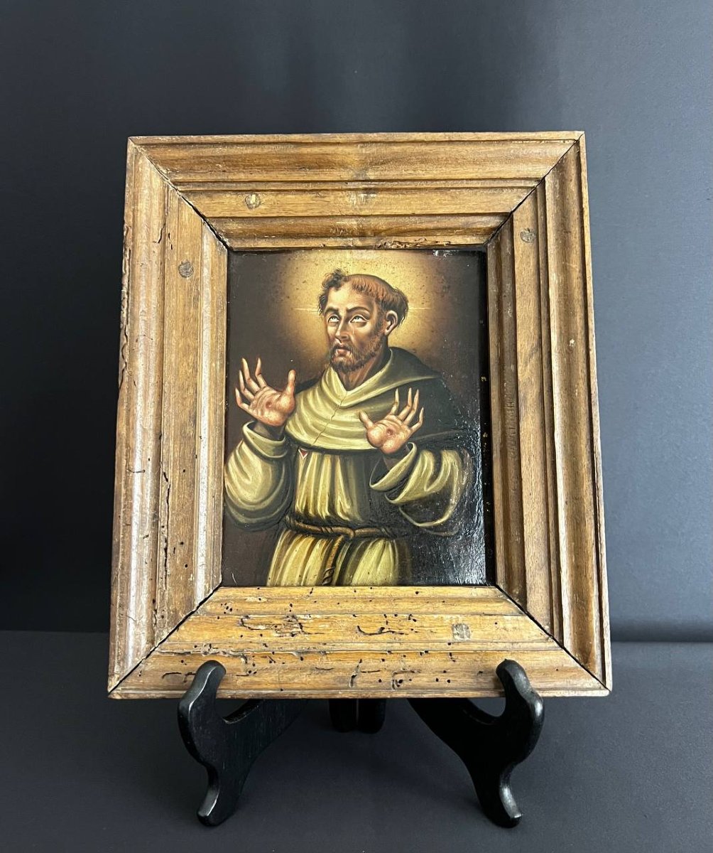 Saint Francis Of Assisi – Oil On Panel, Antique Religious Painting