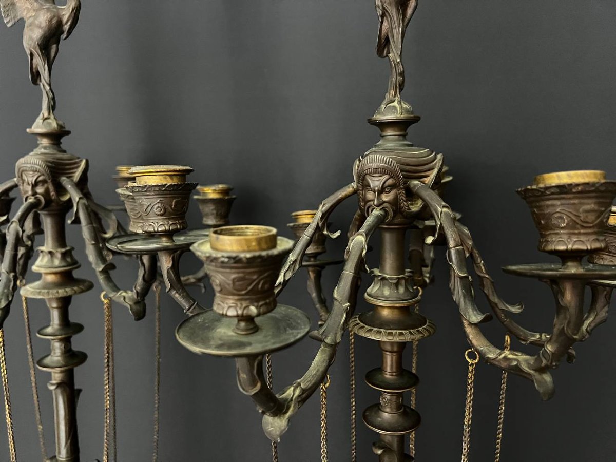 An Exceptional Pair Of Large Candelabra In Patinated And Gilded Bronze, From The Napoleon III Period-photo-4