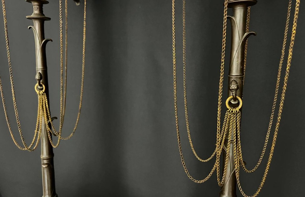 An Exceptional Pair Of Large Candelabra In Patinated And Gilded Bronze, From The Napoleon III Period-photo-6