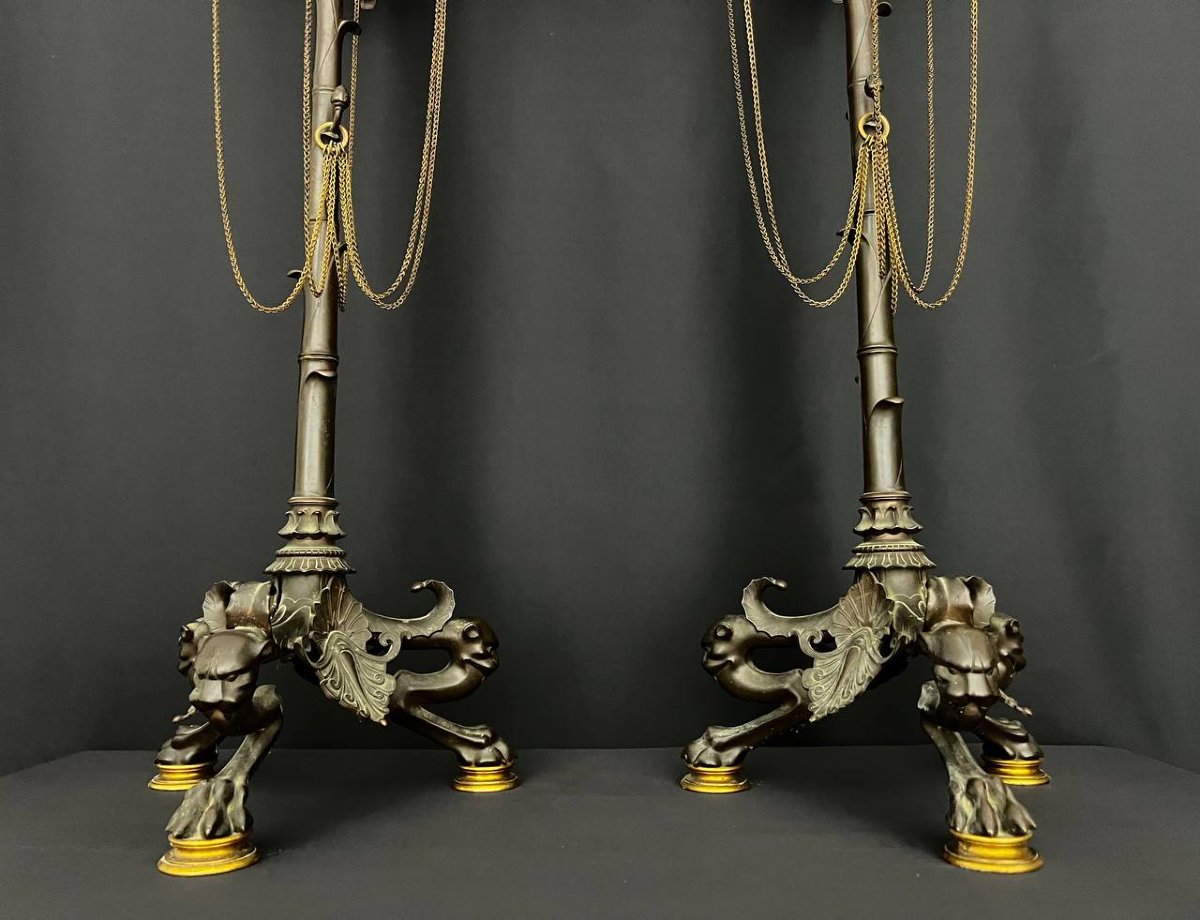 An Exceptional Pair Of Large Candelabra In Patinated And Gilded Bronze, From The Napoleon III Period-photo-7
