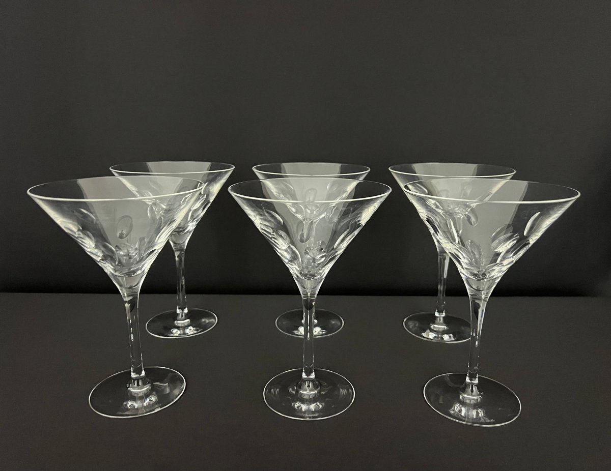 Christofle Paris – 6 Crystal Martini Glasses, Cluny Model