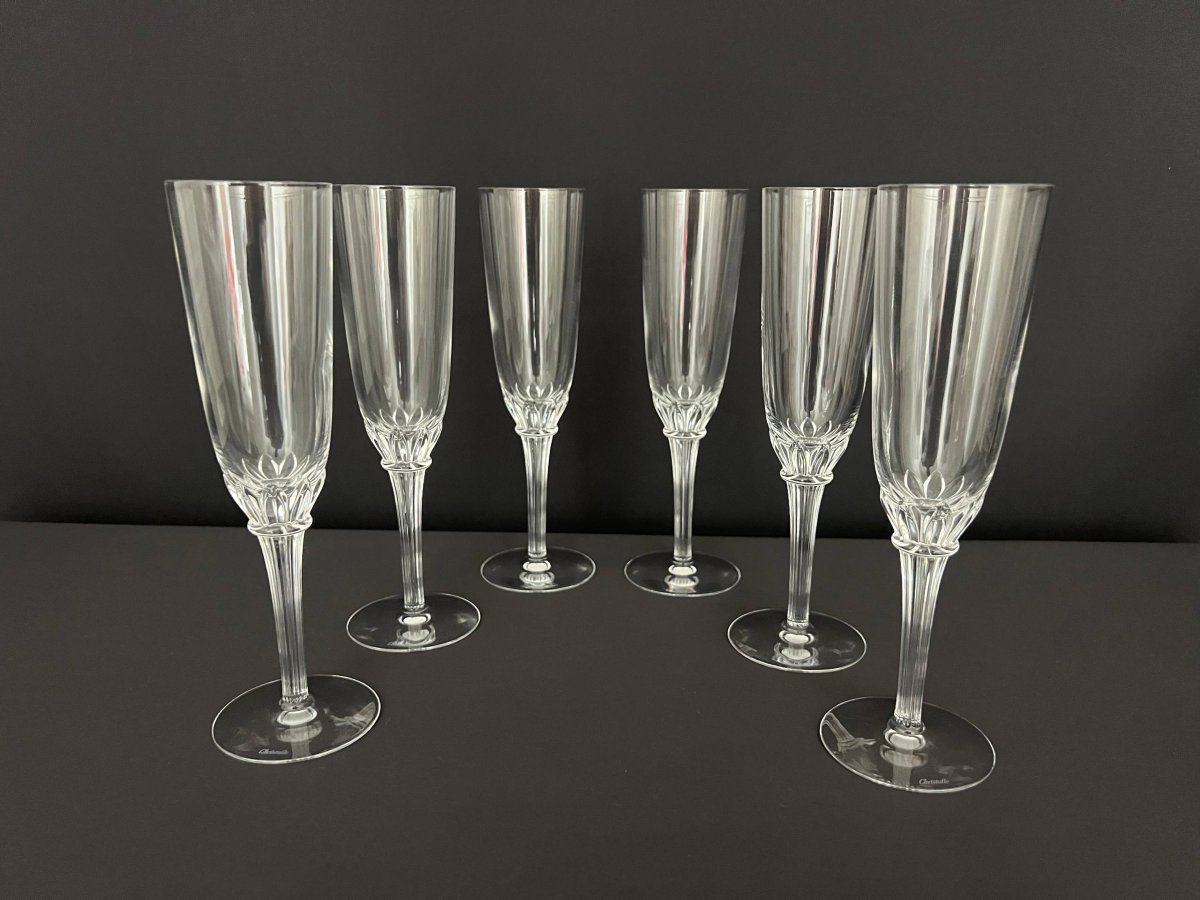 Christofle Paris – Suite de 6 flûtes à champagne en cristal – Modèle Osiris-photo-2