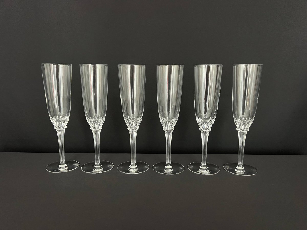 Christofle Paris – Suite de 6 flûtes à champagne en cristal – Modèle Osiris