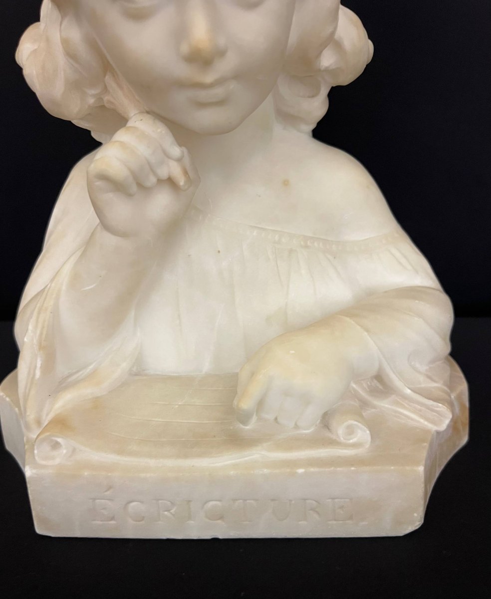 Sculpture ancienne en marbre blanc – T. Cipriani XIXe – Allégorie de l’Écriture-photo-3