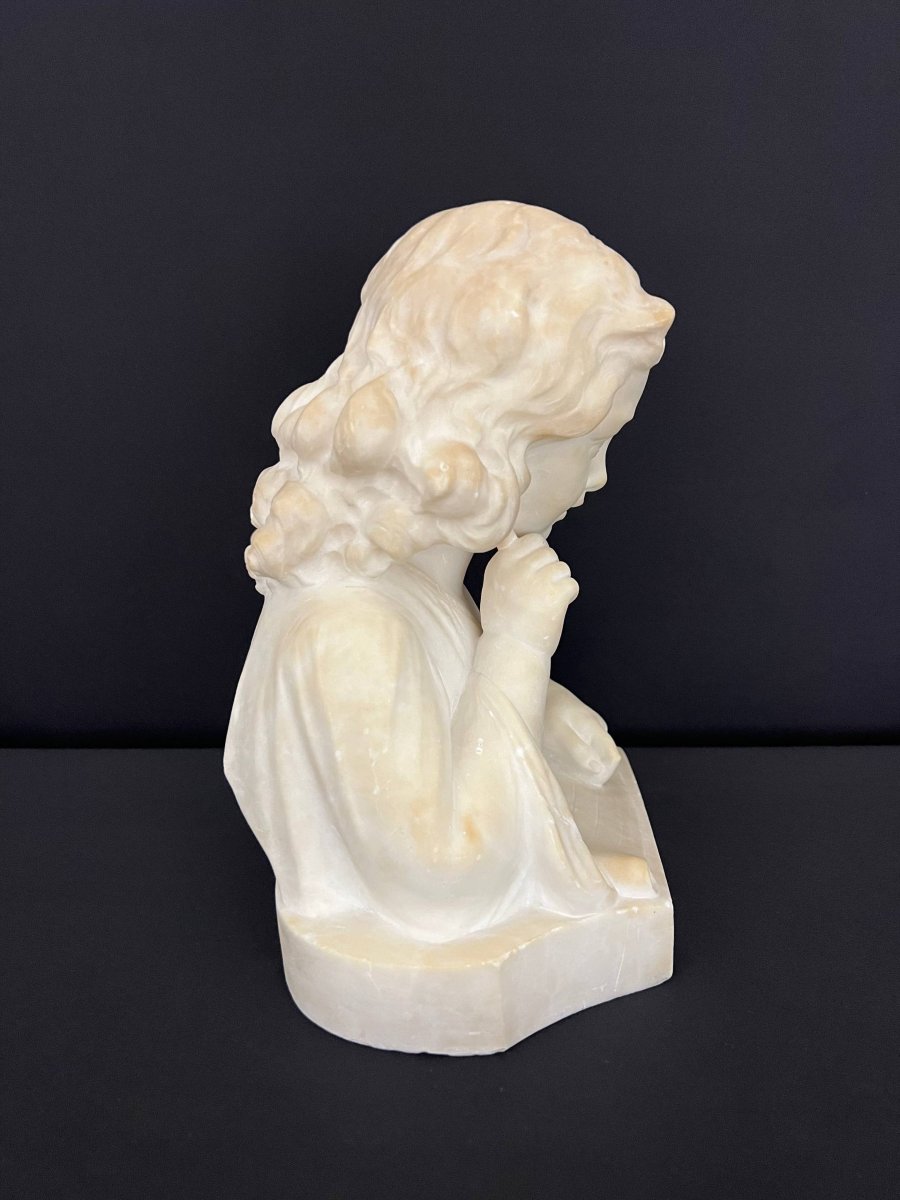 Sculpture ancienne en marbre blanc – T. Cipriani XIXe – Allégorie de l’Écriture-photo-4
