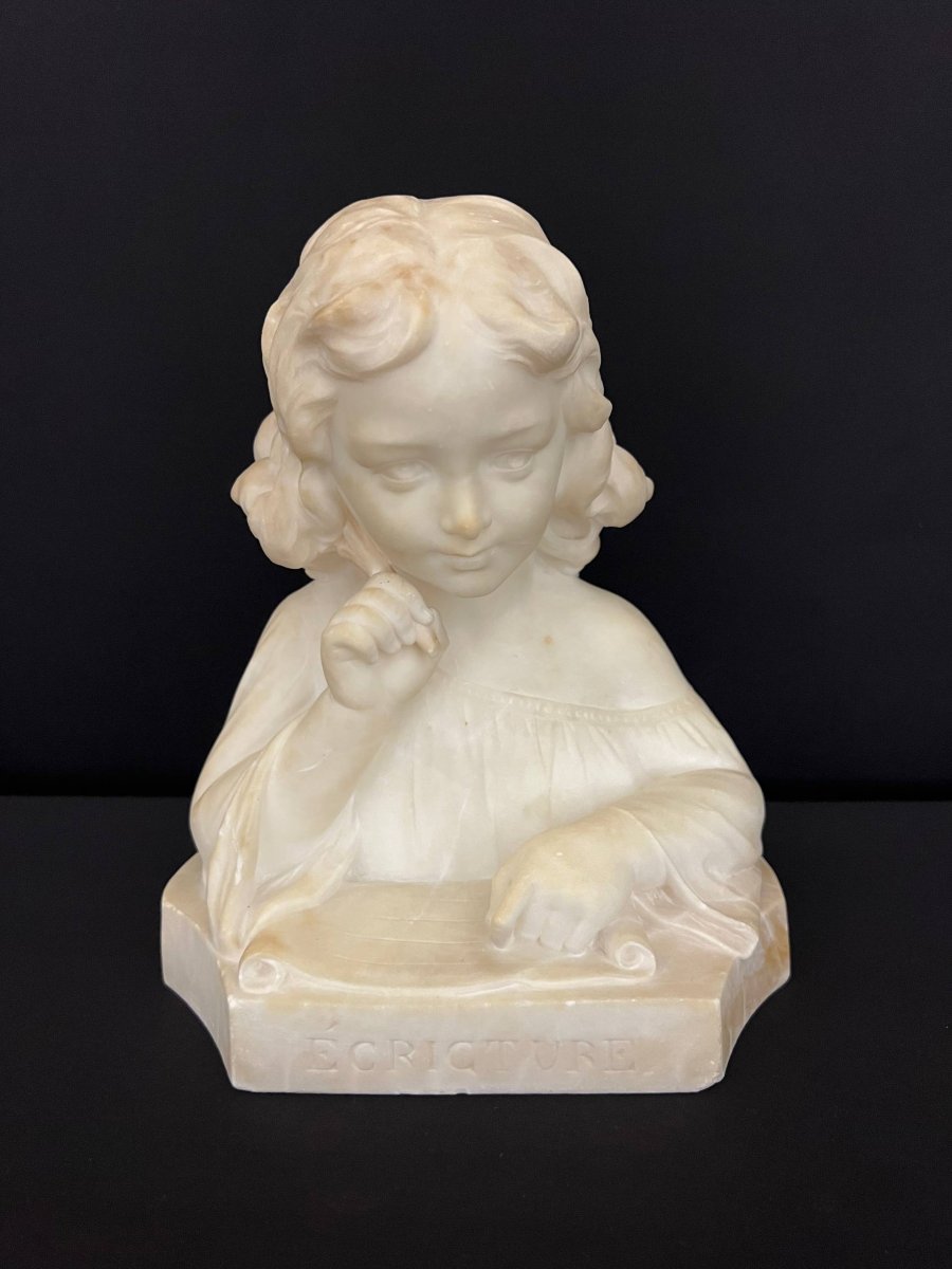 Sculpture ancienne en marbre blanc – T. Cipriani XIXe – Allégorie de l’Écriture