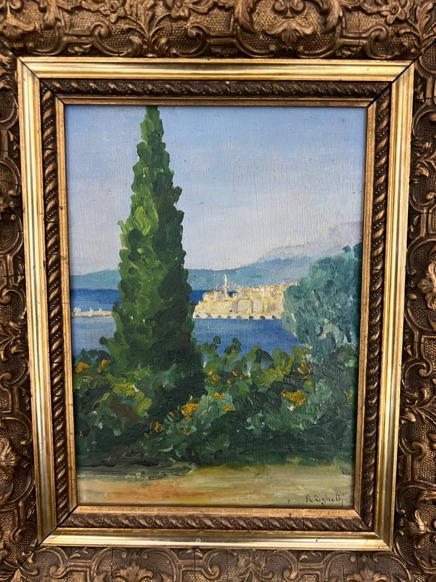 Tableau ancien signé R. Righetti – Paysage de la Côte d’Azur -photo-2