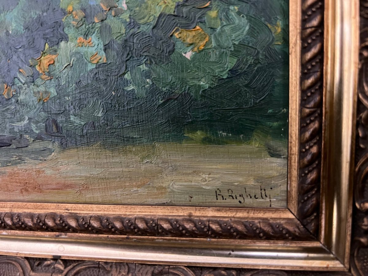 Tableau ancien signé R. Righetti – Paysage de la Côte d’Azur -photo-3