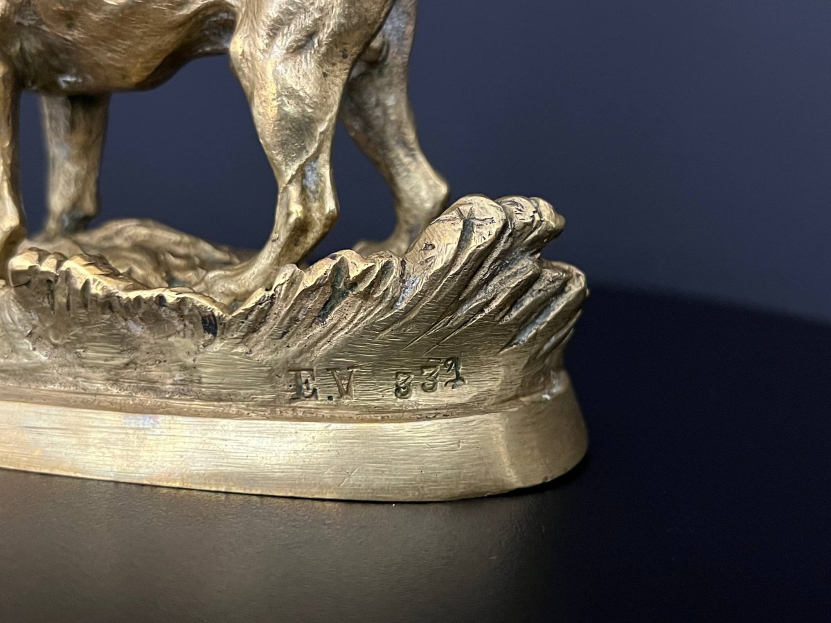 Gilded Bronze Hunting Dog Signed By Alfred Dubucand – 19th Century-photo-1
