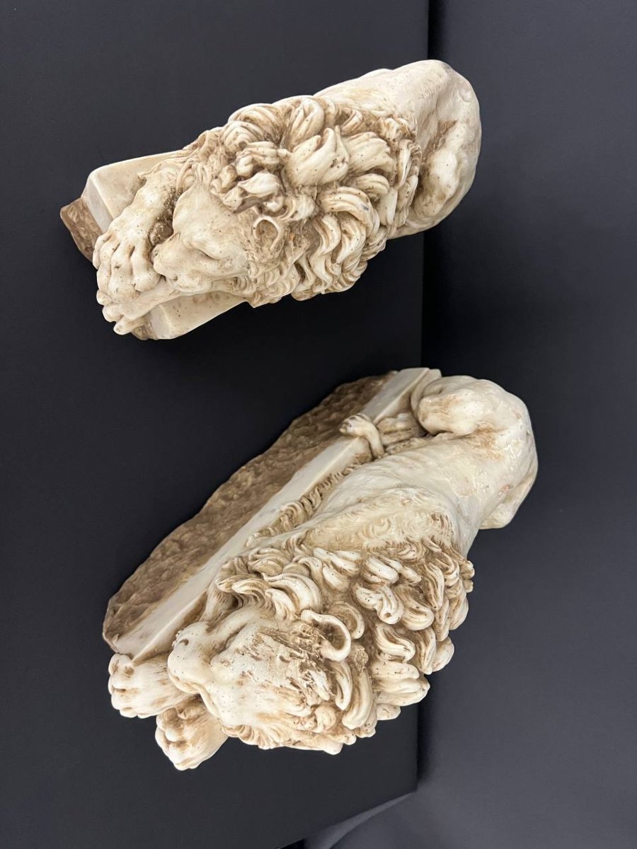 Paire de lions couchés en marbre – D’après Antonio Canova-photo-3