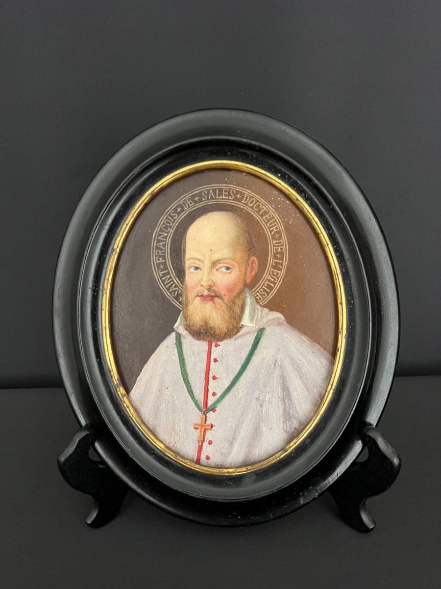Saint François de Sales – Portrait à l’huile sur métal, XIXe siècle