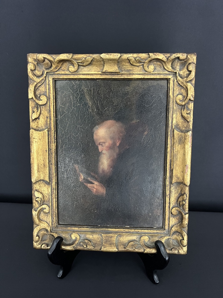 Monk Reading – Oil On Panel – 19th-century European School-photo-3