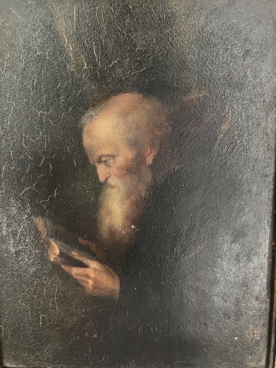 Monk Reading – Oil On Panel – 19th-century European School-photo-4