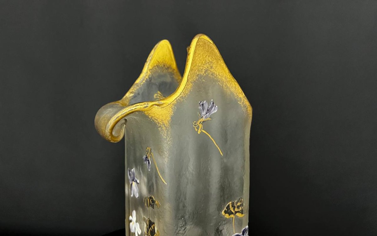 Montjoye – Legras & Cie, vase Art nouveau en verre givré émaillé-photo-2