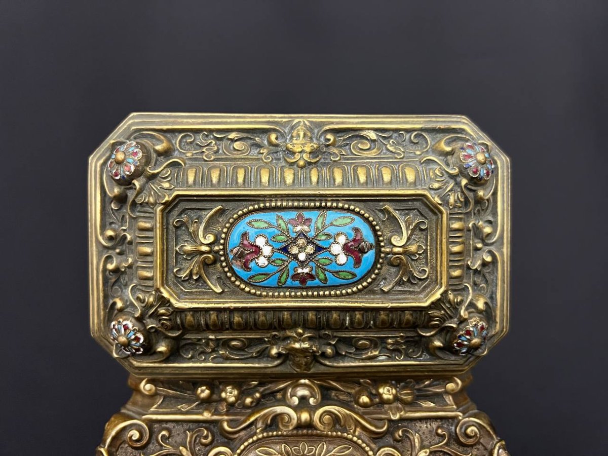 Coffret à bijoux ancien en bronze et émaux cloisonnés – Style Napoléon III-photo-3