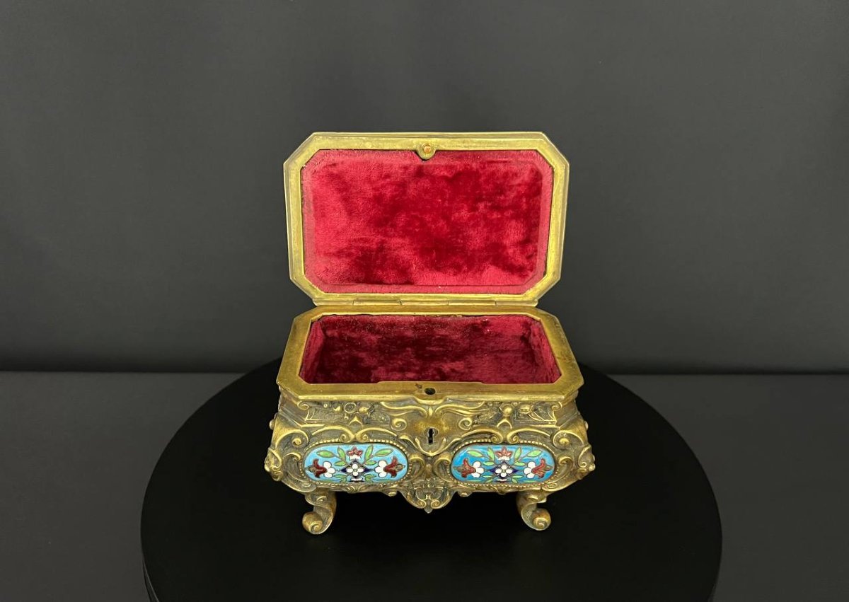 Coffret à bijoux ancien en bronze et émaux cloisonnés – Style Napoléon III-photo-1