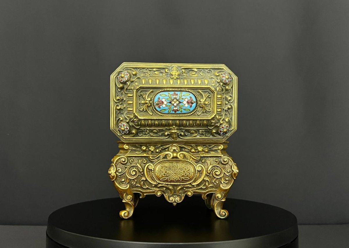 Coffret à bijoux ancien en bronze et émaux cloisonnés – Style Napoléon III-photo-4