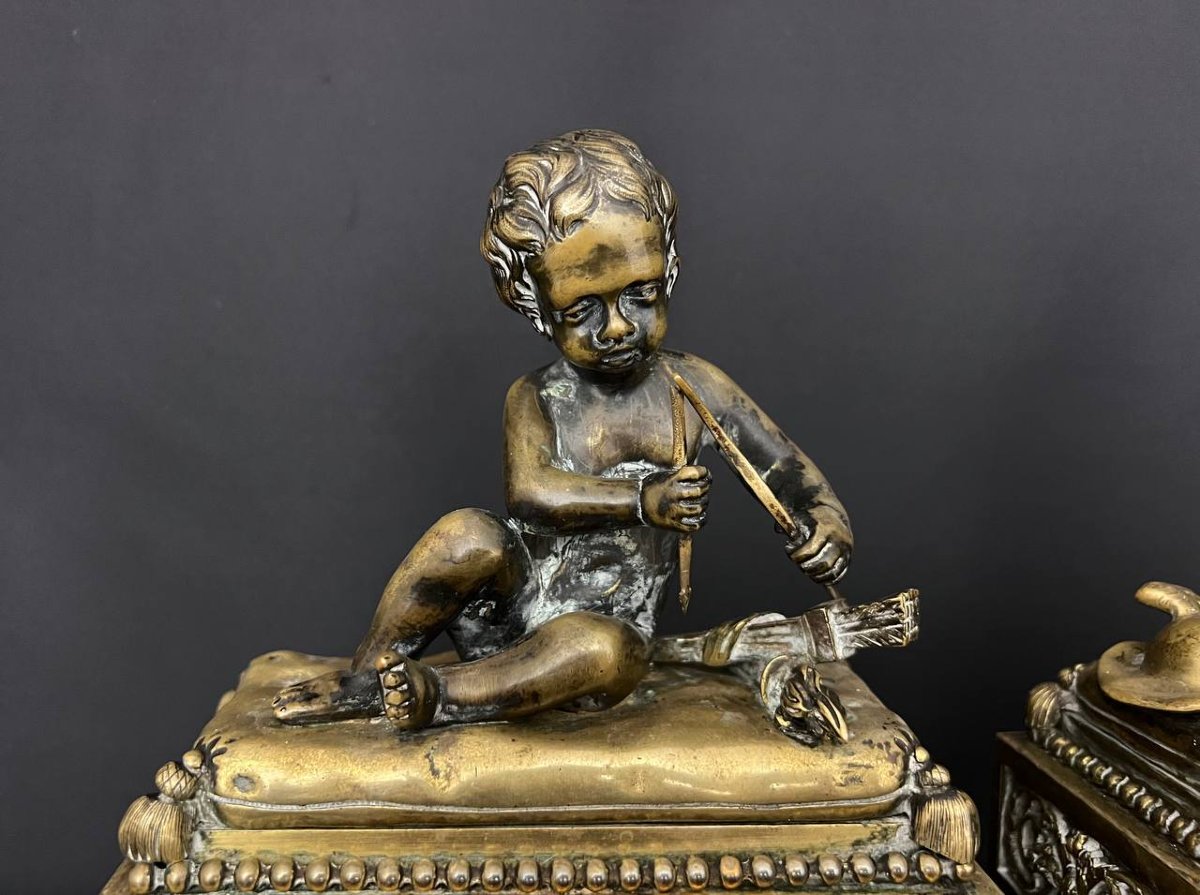 Pair Of Antique Bronze Andirons – Bouhon Frères, Paris, 19th Century-photo-2