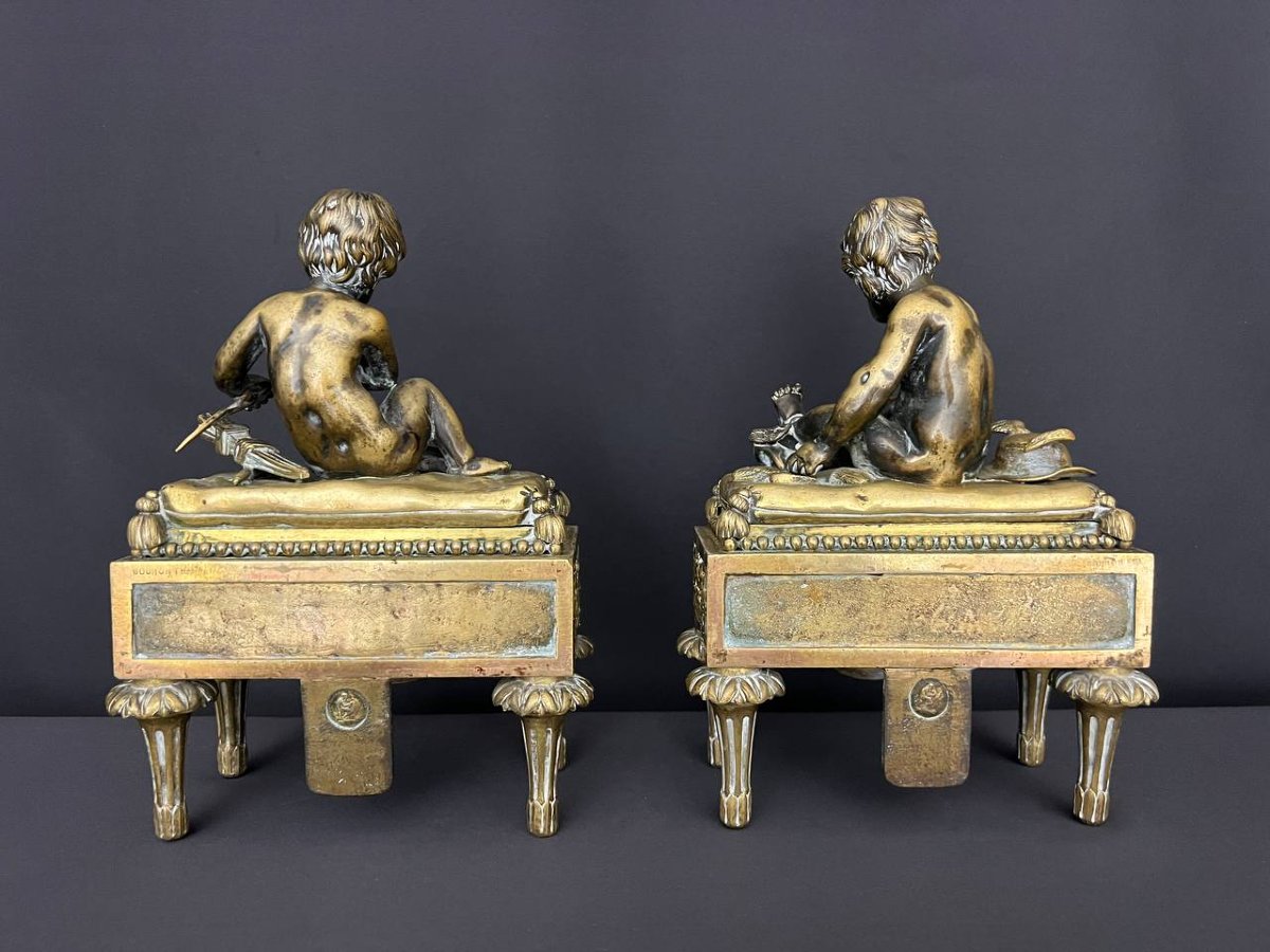 Pair Of Antique Bronze Andirons – Bouhon Frères, Paris, 19th Century-photo-3