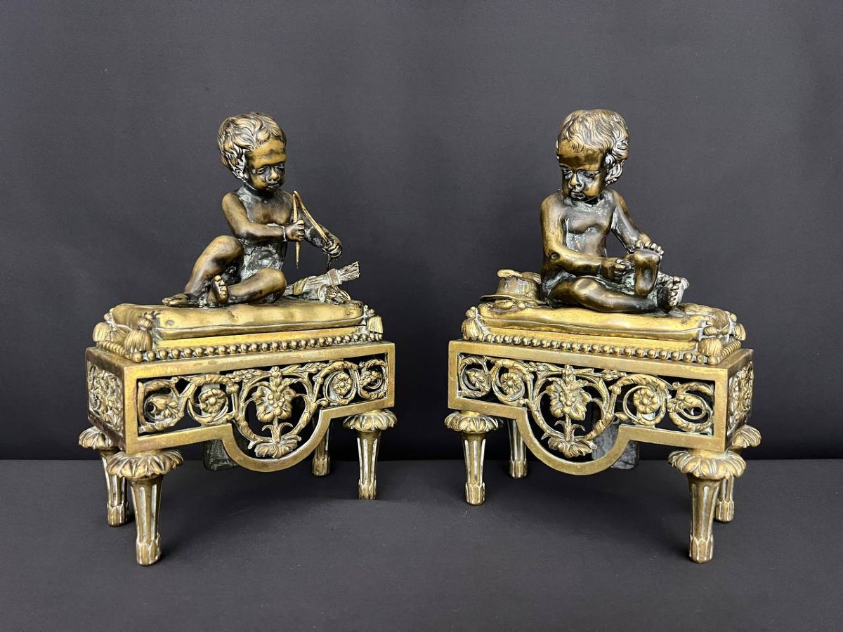 Pair Of Antique Bronze Andirons – Bouhon Frères, Paris, 19th Century