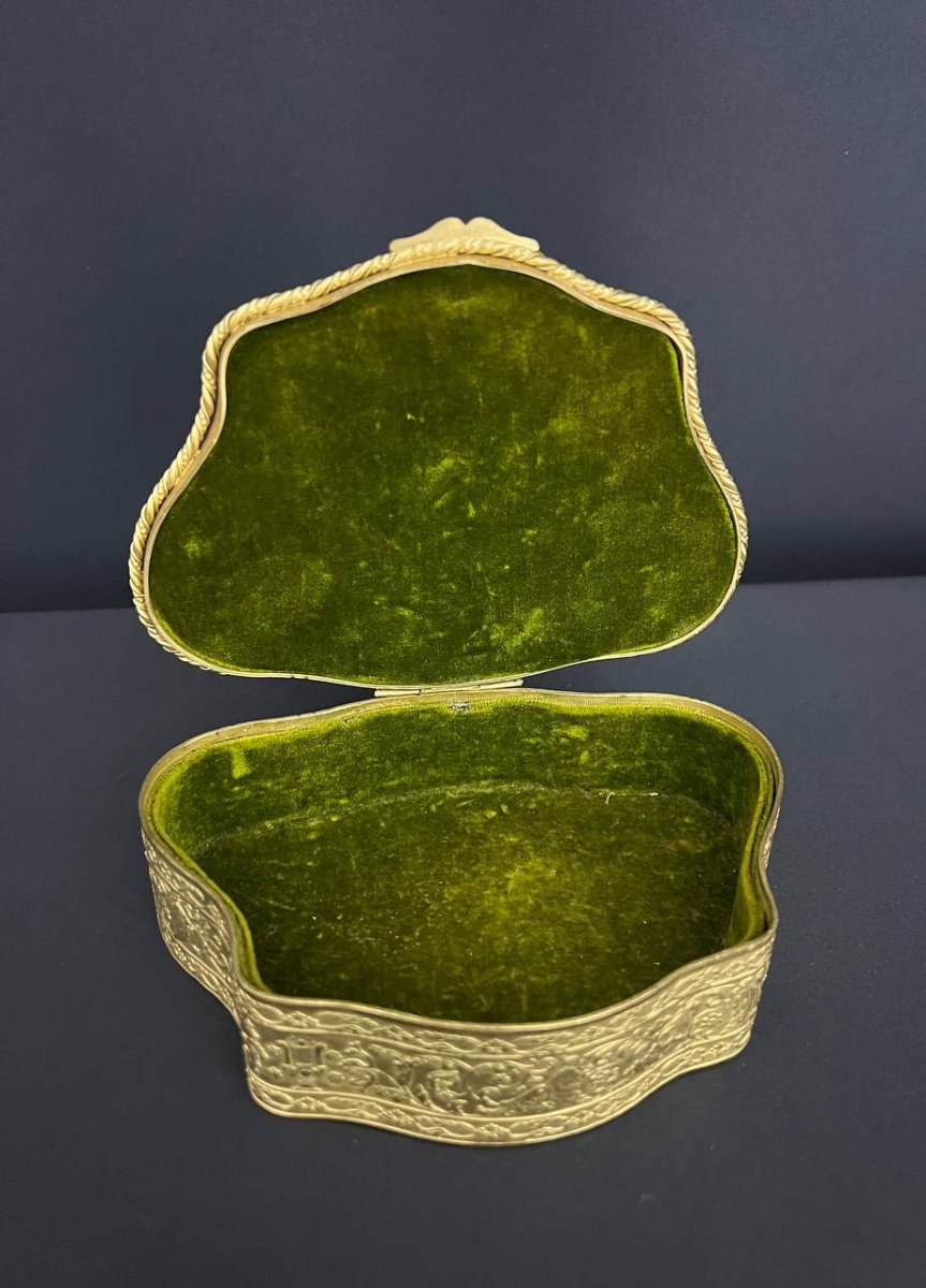 Boîte à bijoux ancienne en métal doré avec miniature – Style Louis XVI-photo-4