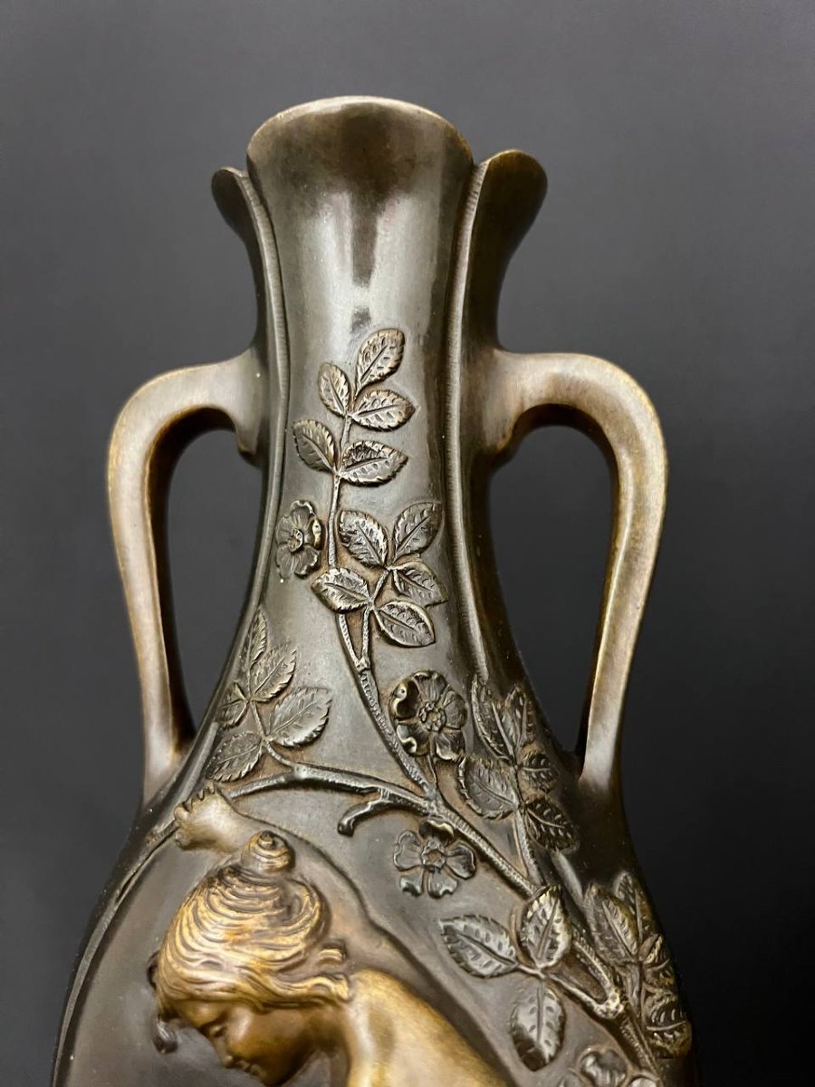 Pair Of Large Art Nouveau Bronze Vases Signed E. Provost-photo-2