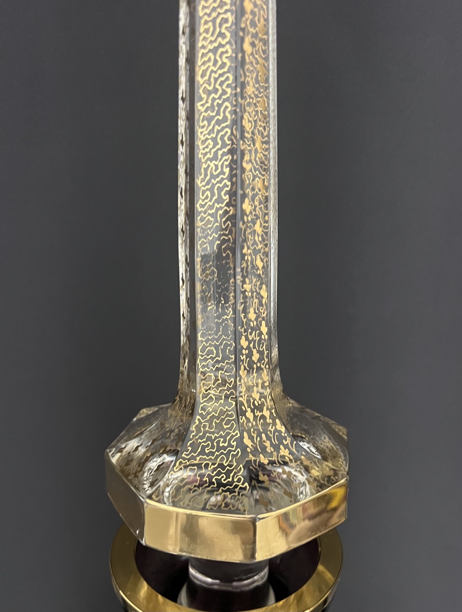 Grande carafe en cristal de Bohême rubis et doré -photo-2