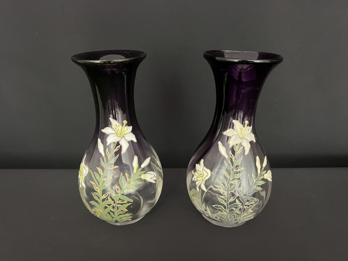 Paire de vases Legras en verre émaillé – Art Nouveau-photo-2