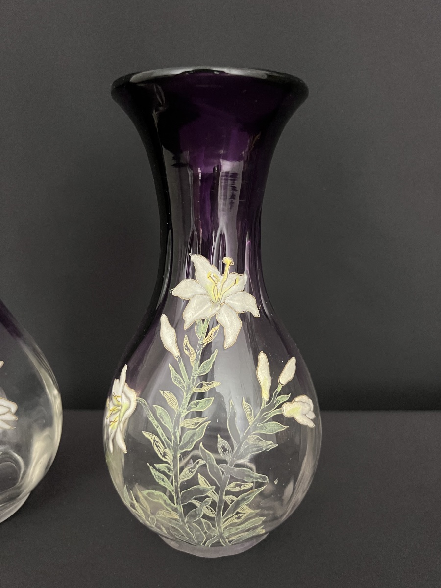 Paire de vases Legras en verre émaillé – Art Nouveau-photo-4