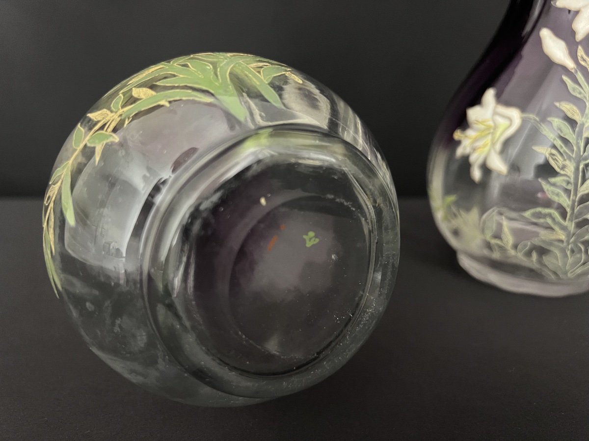 Paire de vases Legras en verre émaillé – Art Nouveau-photo-1