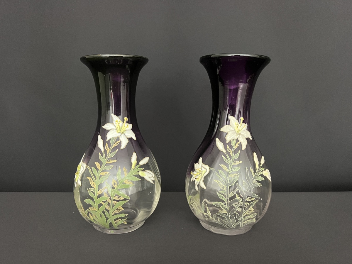 Paire de vases Legras en verre émaillé – Art Nouveau