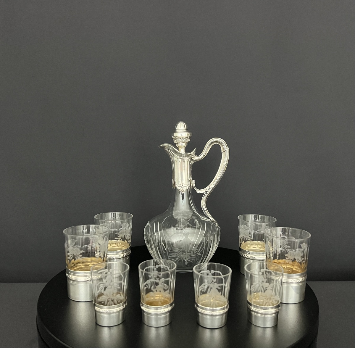 Service à liqueur en argent et cristal gravé, fin du XIXe siècle-photo-2
