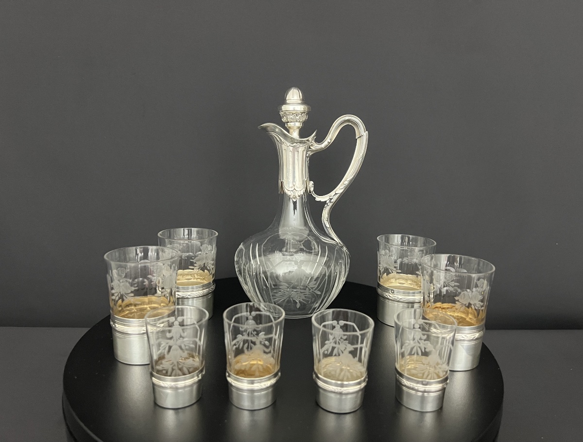Service à liqueur en argent et cristal gravé, fin du XIXe siècle