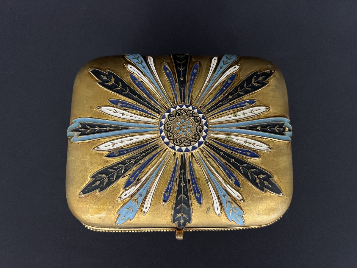 Antique Jewelry Box Made Of Gilded Metal And Polychrome Enamel – Napoleon III Style-photo-2