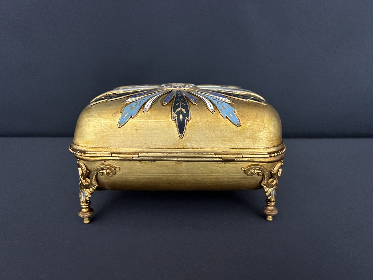 Antique Jewelry Box Made Of Gilded Metal And Polychrome Enamel – Napoleon III Style-photo-4