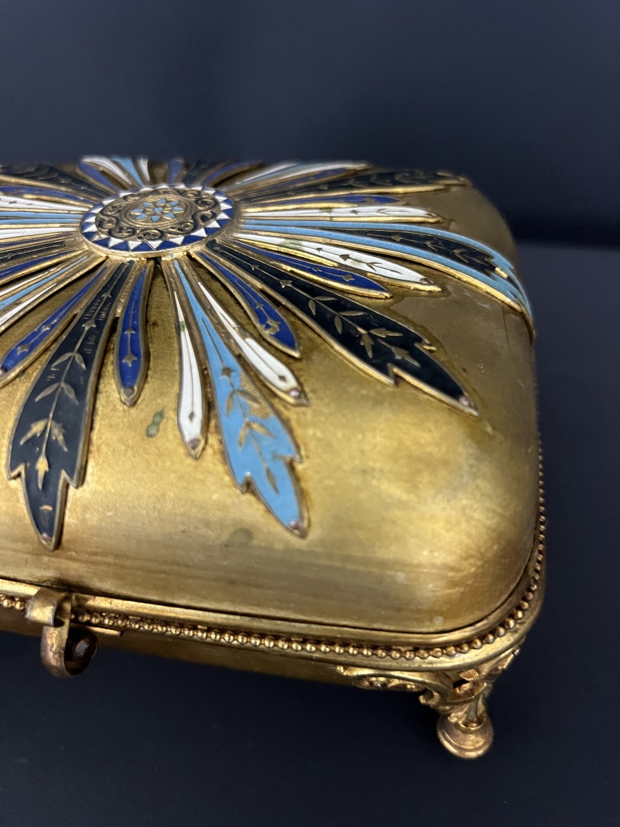 Antique Jewelry Box Made Of Gilded Metal And Polychrome Enamel – Napoleon III Style-photo-1