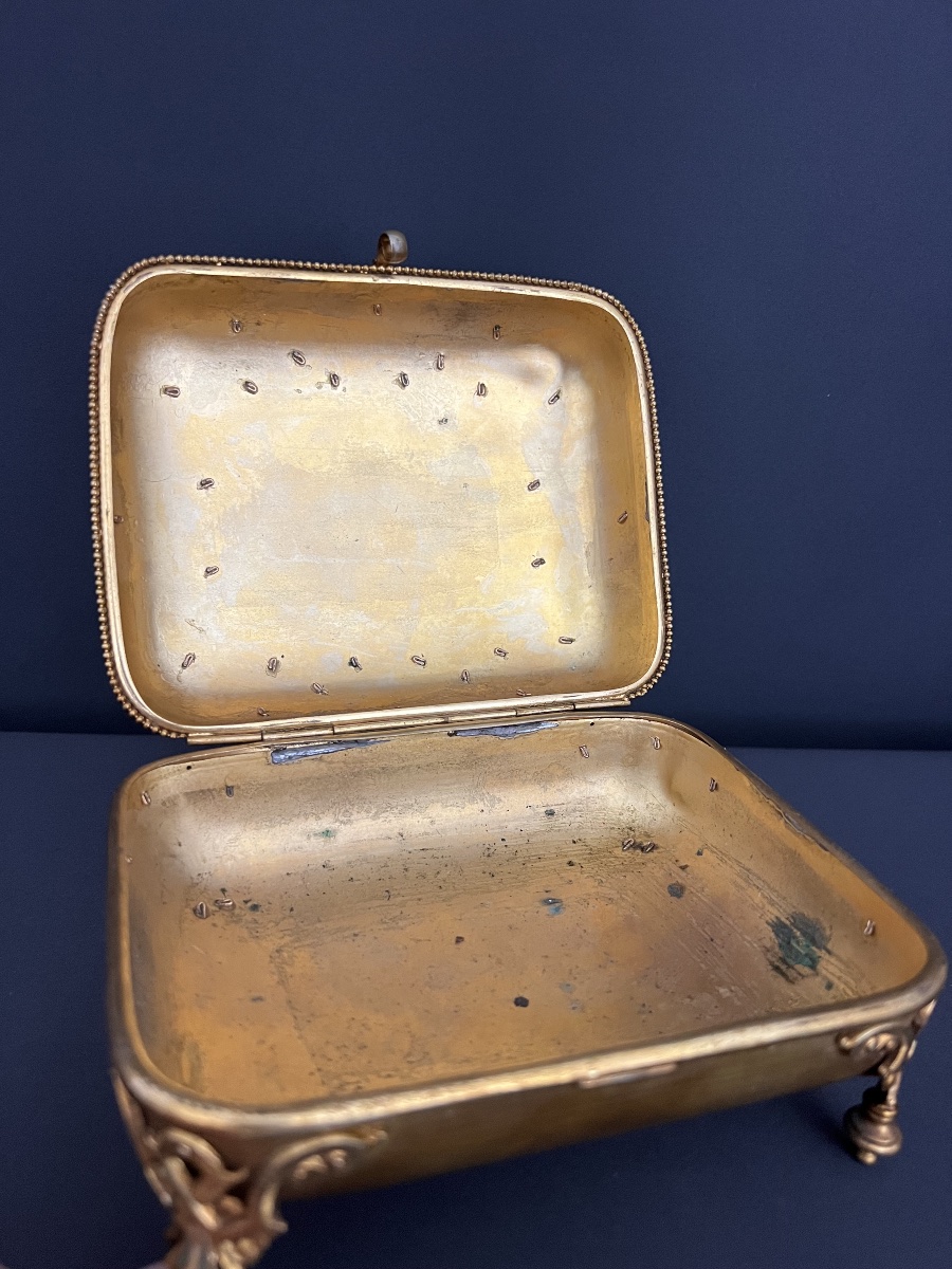 Antique Jewelry Box Made Of Gilded Metal And Polychrome Enamel – Napoleon III Style-photo-2