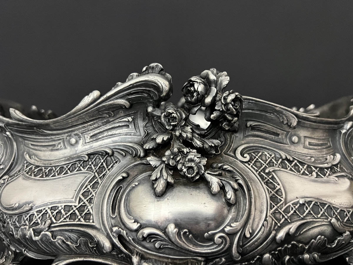 Jardinière de table en bronze argenté, style Louis XV-photo-2